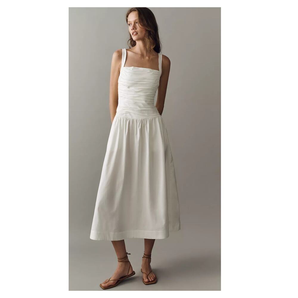 NEW Reformation Nesta Ruched Bodice Stretch Cotton Maxi Dress Size 12